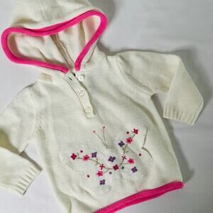 Vintage Faded Glory Floral Embroidered Butterfly Knit Hoodie Sz12 mo